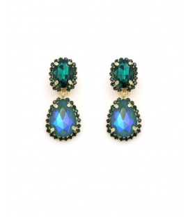 Blauwe oorclips met grote strass stenen