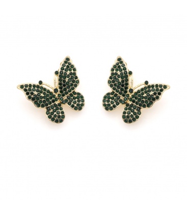 Oorclips in vorm van een vlinder bezet met groene strass steentjes
