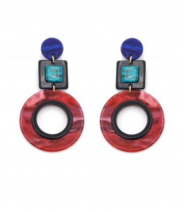 Oorclips Blauw ,groen, en een rode cirkel