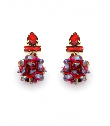 Oorclips rood met pailletten en strass steentjes