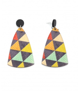 Oorbellen hout gekleurd met geometrisch patroon 
