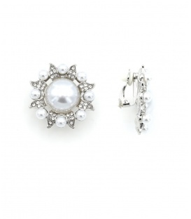 Oorclips zilverkleurig met acryl parels en strass steentjes