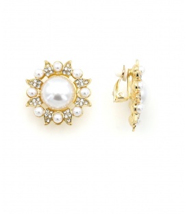 Oorclips met acryl parels en fonkelende strass steentjes