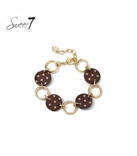Armband bruin met stippen en goudkleurige schakels