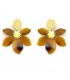 Oorclips met bruine bloem bladeren en goudkleurige details
