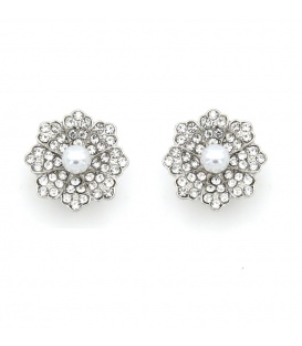 Oorclips met acryl parels en fonkelende strass steentjes