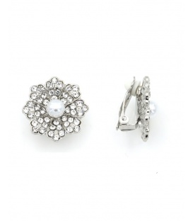 Oorclips met acryl parels en fonkelende strass steentjes