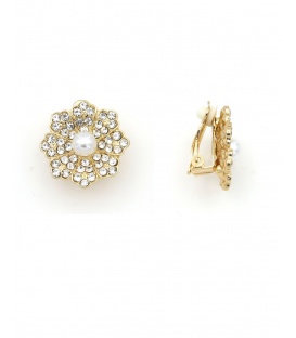 Oorclips met acryl parels en fonkelende strass steentjes