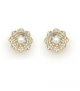 Oorclips met acryl parels en fonkelende strass steentjes
