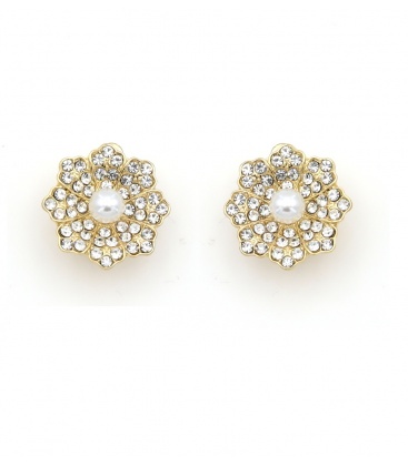 Oorclips met acryl parels en fonkelende strass steentjes