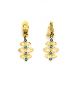 Oorclips met goudkleurige hanger en turquoise inleg