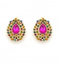 Oorclips met fuchsia druppelsteen en kleurrijke strass stenen