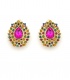 Oorclips met fuchsia druppelsteen en kleurrijke strass stenen