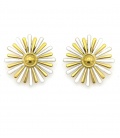 Oorclips met goudkleurig en witte bloem blaadjes
