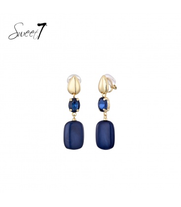 Oorclips Blauw met Goudkleurige knop en strass steentje