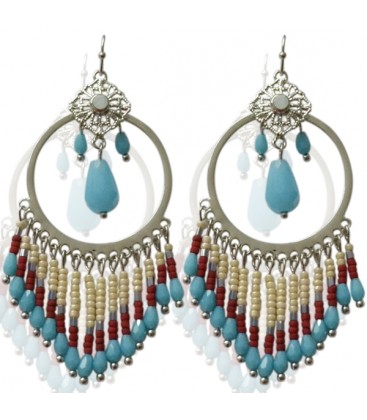 Blauwe ronde oorbellen met mooie blauwe en rode kralen