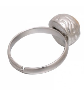 Mooie zilverkleurige ring met bruine steen (17 mm, flexibel)