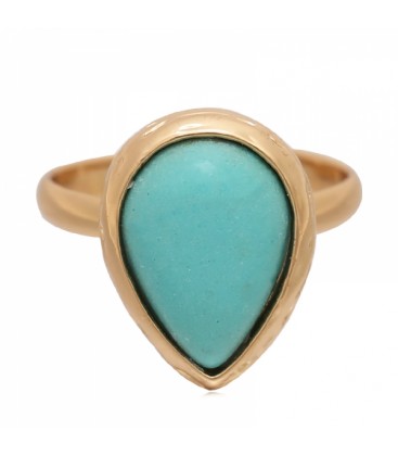 Goudkleurige ring met blauwe druppel steen ( ringmaat is 17 mm)
