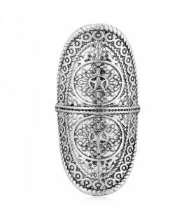Boho style lange zilverkleurige ring (16 mm)