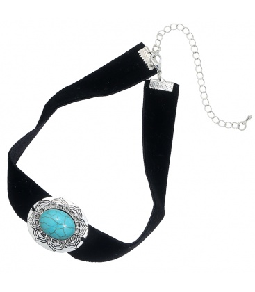 Zwarte fluweel choker met blauwe turquoise steen